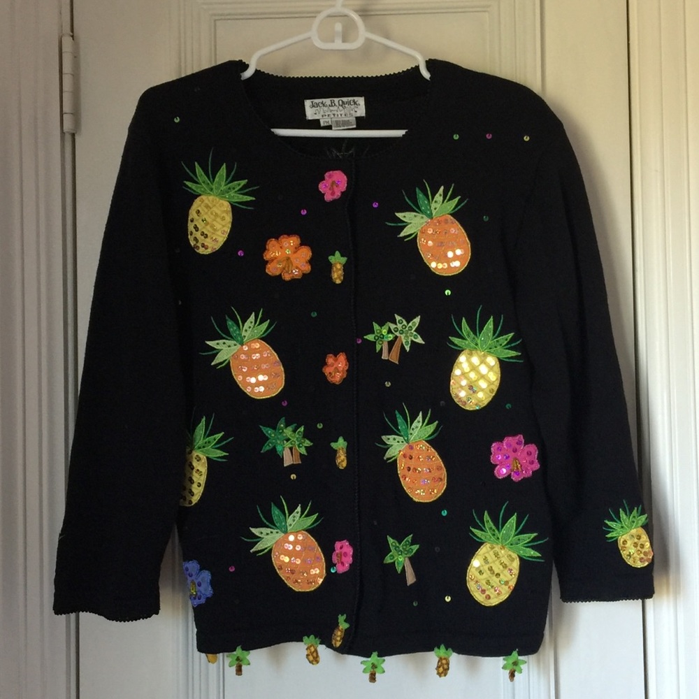 Tropical Embellished Sweater pineapple sequin